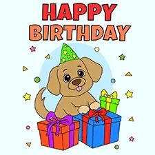 Dog With Birthday Presents Coloring Page