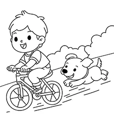 Dog Chasing A Boy On A Bicycle Coloring Page