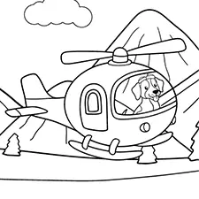 Dog Flying Helicopter Coloring Page Black & White