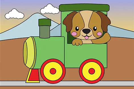 Dog On A Train Coloring Page