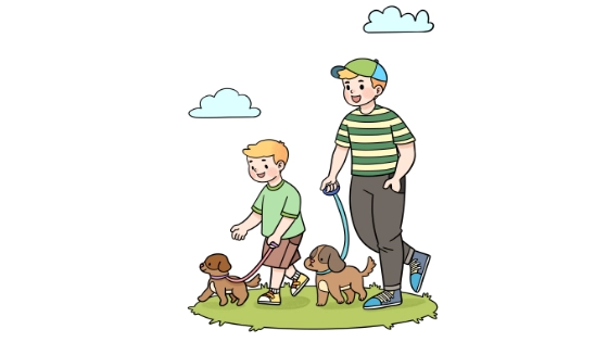 Dad And Child Dog Walking Coloring Page