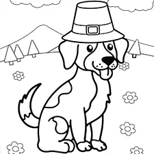 Dog With A Pilgrim Hat Printable Black & White