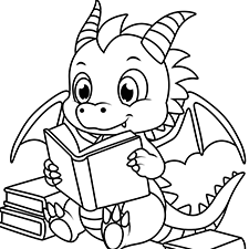 Dragon Reading A Book Coloring Page