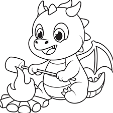 Dragon Roasting A Marshmallow Coloring Page