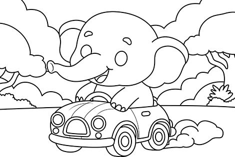 Driving Elephant Coloring Page