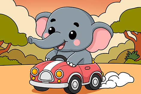 Driving Elephant Coloring Page