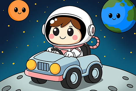 Driving At The Moon Coloring Page