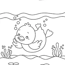 Duck Diving Underwater Coloring Page