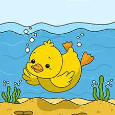 Duck Diving Underwater Coloring Page