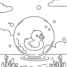 Duck Inside A Floating Bubble Coloring Page