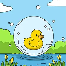 Duck Inside A Floating Bubble Coloring Page