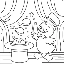 Duck Magician On Stage Coloring Page