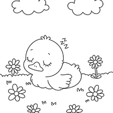 Duck Sleeping In A Field Coloring Page