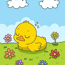 Duck Sleeping In A Field Coloring Page