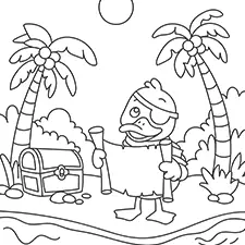 Duck On A Treasure Island Coloring Page