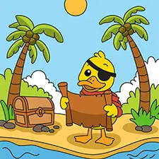 Duck On A Treasure Island Coloring Page