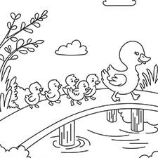 Ducks Crossing A Bridge Coloring Page