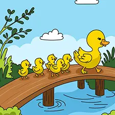 Ducks Crossing A Bridge Coloring Page