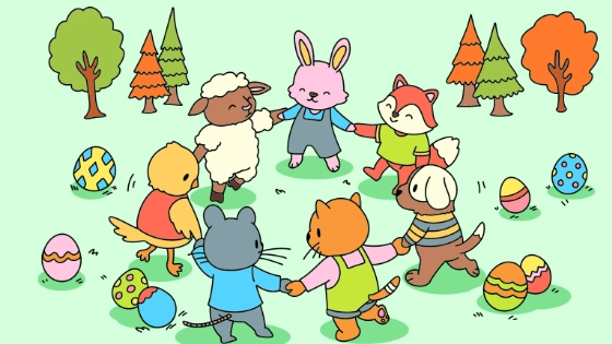 Easter Animals Dancing Coloring Page