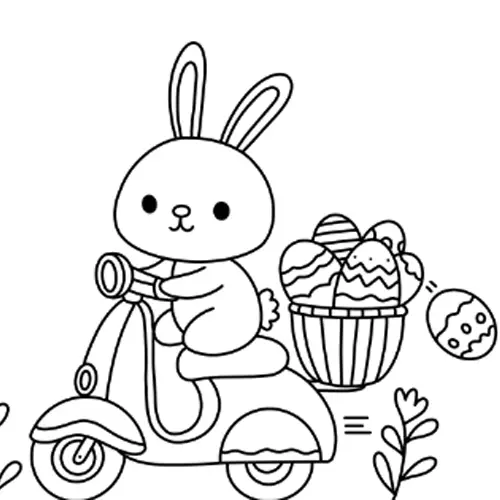 Easter Bunny Riding A Scooter Coloring Page