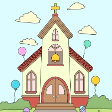 Easter Church Coloring Page