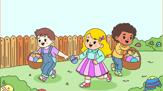 Children Playing Easter Egg Hunt Coloring Page