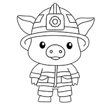 Easy Firefighter Pig Coloring Page Black & White