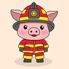 Easy Firefighter Pig Coloring Page