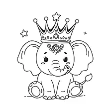 Elephant With A Crown Coloring Page