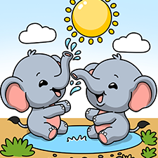 Elephants Playing In The Water Printable