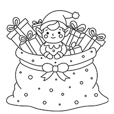 Elf In A Bag Of Presents Coloring Page