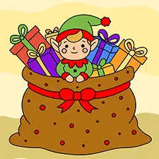 Elf In A Bag Of Presents Coloring Page