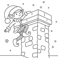 Elf Climbing A Chimney Coloring Page