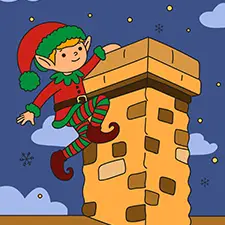 Elf Climbing A Chimney Coloring Page