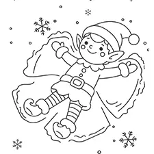 Elf Making A Snow Angel Coloring Page