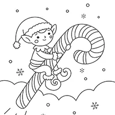 Elf Riding A Candy Cane Coloring Page