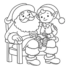 Elf With Santa Claus Coloring Page