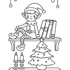 Elf Sitting On A Shelf Coloring Page