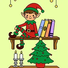 Elf Sitting On A Shelf Coloring Page