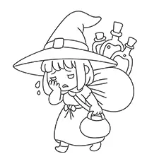 Exhausted Witch Carrying Her Bag Of Potions Coloring Page