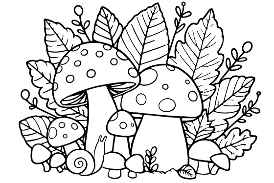 Fall Mushrooms Coloring Page Black & White