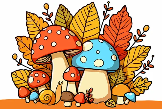 Fall Mushrooms Coloring Page