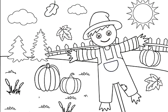 Fall Scarecrow Coloring Page Black & White