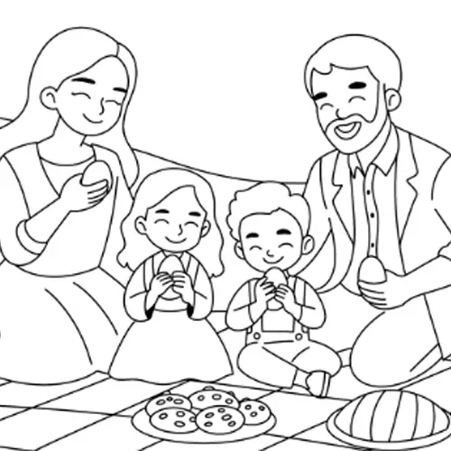 Family Easter Picnic Coloring Page