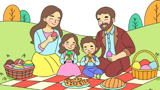 Family Easter Picnic Coloring Page