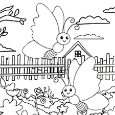 Butterflies On The Farm Coloring Page Black & White