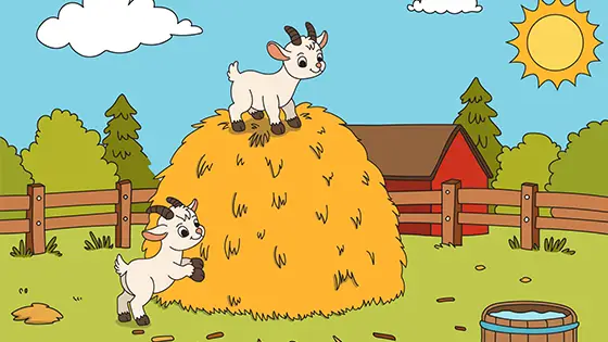 Farm Goats On Haystack Coloring Page