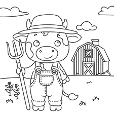 Farmer Cow By The Barn Coloring Page