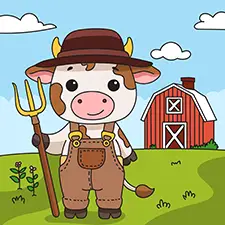 Farmer Cow By The Barn Coloring Page