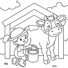 Farmer Milking A Cow Coloring Page